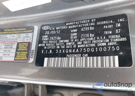 2013 Kia Optima Ex from USA, damaged, VIN 5XXGN4A75DG100750